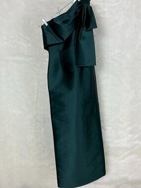 Sachin + Babi Forest Green One Shoulder Bow Bonnie Column Evening Gown 0